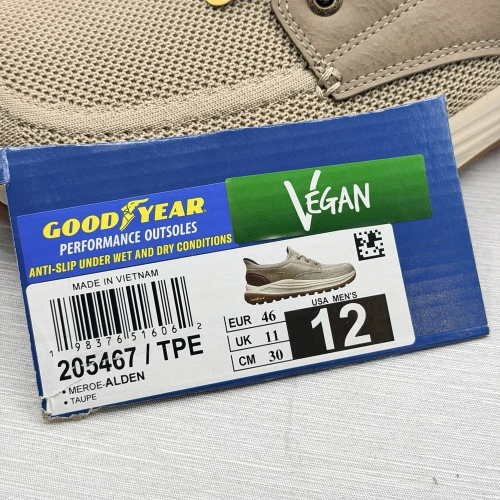 Skechers Slip Ins Men's 12 Wide Taupe Walking Shoes Relaxed Fit Goodyear Meroe